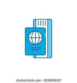 Passport with ticket color line icon. Travel document with a boarding pass. Pictogram for web page, mobile app, promo. UI UX GUI design element. Editable stroke.