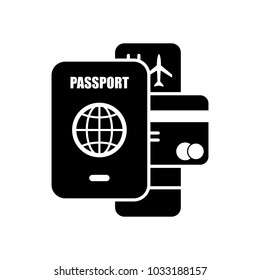 passport, ticket, credit card. air travel concept