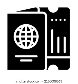 Passport with ticket icons set glyph style. Glyph style. Vector. Isolate on white background.