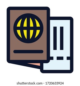 Passport and Ticket. Simple Vector Color Icon.
