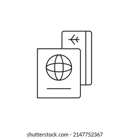 pasaporte y boleto, icono de estilo de línea de icono del documento de viaje, estilo aislado en fondo blanco