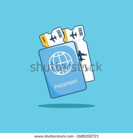 Passport with ticket. Vector cartoon illustration isolated