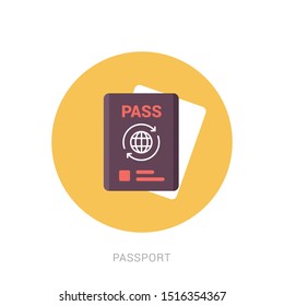 Passport with tickets. Air travel concept. Flat Design citizenship ID for traveler isolated. Yellow theme concept