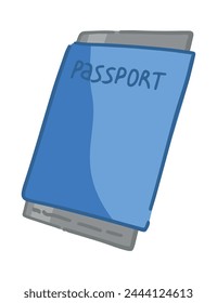 Passport and tickets doodle. Clipart of journey, travel attribute. Cartoon vector illustration isolated on white.