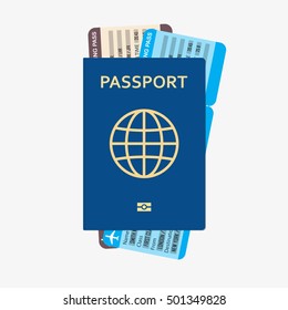 Passport with tickets flat icon. Documents for travel. Vector illustration.