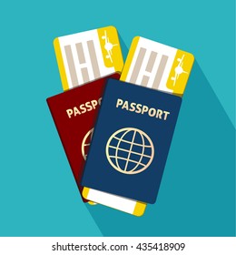 Passport with tickets flat icon isolated. International passport. Vector illustration.