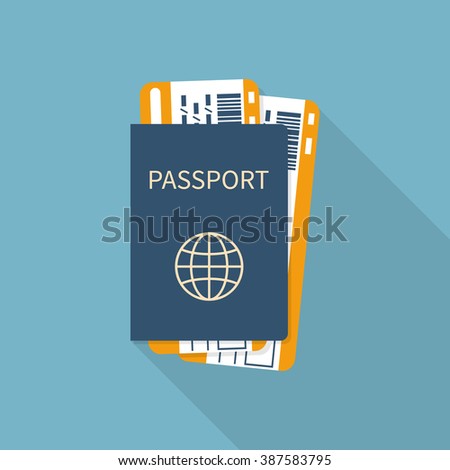 Passport with tickets flat icon isolated. Concept travel and tourism. Travel documents. International passport. Vector illustration.