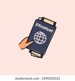 Pass mit Eintrittskarten Symbol, Vektorgrafik einzeln auf rosafarbenem Hintergrund. Reisen und Tourismus. Internationale Passvideo-Illustration.