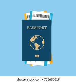 Passport and tickets icon vector illustration isolated background  Concept icons travel   tourism  International passport flat illustration 
