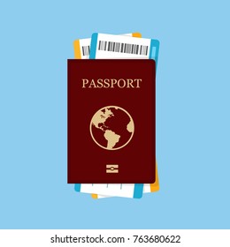 Passport with tickets icon vector illustration isolated on background. Concept icons travel and tourism. International passport flat illustration.