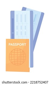 Passport with tickets semi flat color vector object. Travelling. Editable element. Full sized item on white. Simple cartoon style illustration for web graphic design and animation. Quicksand font used