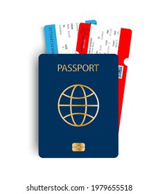 Passport with tickets. Vector passport with airplane tickets inside.Vacation and travel concept .Vector isolated on white background.