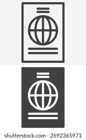 Documento de viagem do Passport em conjunto de ícones de estilo diferente. Versão de linha e glifo, contorno e sinal de vetor sólido. Símbolo de ícone de identificação de traçado editável.