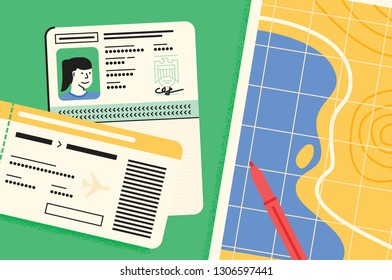 Passport travel essentials illustration set