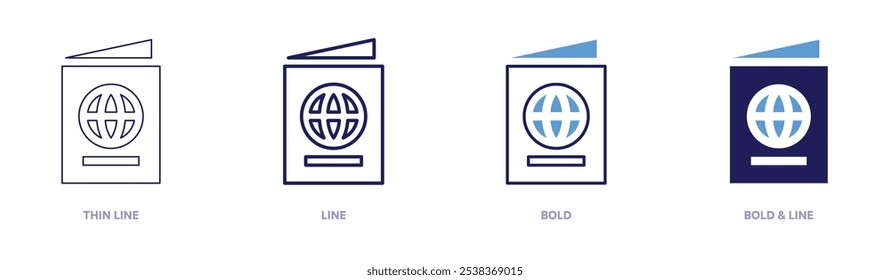 Passport for travel icon in 4 different styles. Thin Line, Line, Bold, and Bold Line. Duotone style. Editable stroke.