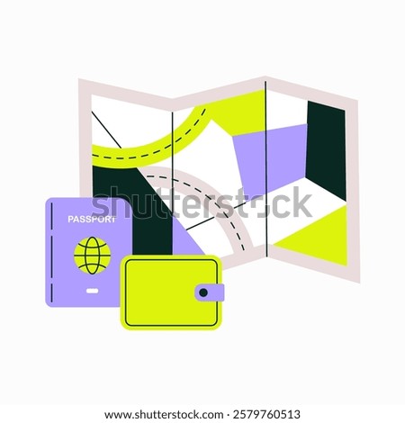 Passport And Travel Map In Flat Vector Illustration Symbolizing International Travel, Tourism, And Vacation Planning, Isolated On White Background