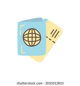 Passport and travel ticket vacation icon in color icon, isolated on white background 