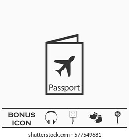 Passport travels icon flat. Black pictogram on white background. Vector illustration symbol and bonus button