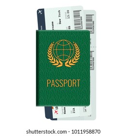 Passport and two airline passenger tickets mockup.