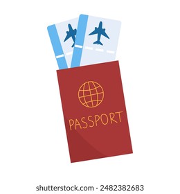 Passport with two airplane tickets. Travel, journey, vacation trip. Simple vector design