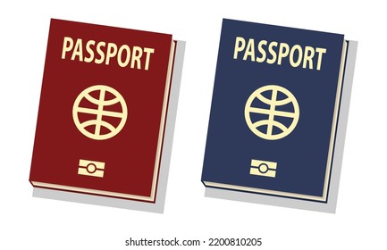 pasaporte en dos colores, rojo y azul, ilustración vectorial 