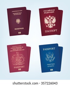 Passport of United States of America, Germany, Russia and Unite kingdom
