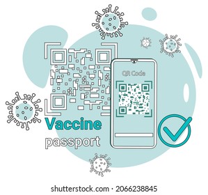 Pasaporte vacunó el uso de código QR.Cartel que pide el cumplimiento de las medidas de seguridad durante la epidemia de coronavirus COVID-19. Higiene personal y seguridad.Ilustración plana vectorial.