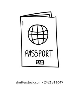 Passport vector icon in doodle style. Symbol in simple design. Cartoon object hand drawn isolated on white background.