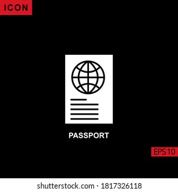 Icono vector Passport sobre fondo negro. Ilustración icono plano para gráficos, interfaces de medios impresos y diseño web.
