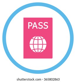 Passport vector icon. Style is bicolor flat circled symbol, pink and blue colors, rounded angles, white background.