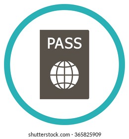 Passport vector icon. Style is bicolor flat circled symbol, grey and cyan colors, rounded angles, white background.