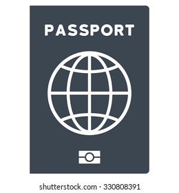 Passport vector icon. Style is flat smooth blue symbol, rounded angles, white background.