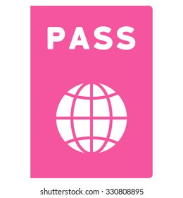 Passport vector icon. Style is flat pink symbol, rounded angles, white background.