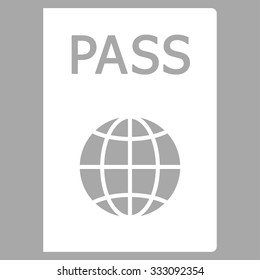 Passport vector icon. Style is flat white symbol, rounded angles, silver background.