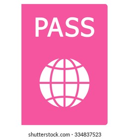 Passport vector icon. Style is flat pink symbol, rounded angles, white background.