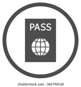Passport vector icon. Style is flat circled symbol, gray color, rounded angles, white background.