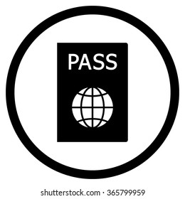 Passport vector icon. Style is flat circled symbol, black color, rounded angles, white background.