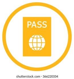 Passport vector icon. Style is flat circled symbol, yellow color, rounded angles, white background.