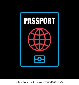 Passport vector isolated on black background icon, identification symbol. Graph symbol for travel and tourism web site and apps design, logo, app, UI