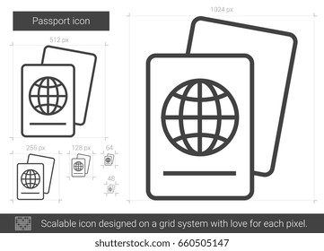 Passport vector line icon isolated on white background. Passport line icon for infographic, website or app. Scalable icon designed on a grid system.