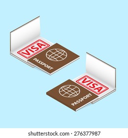 Passport With Visa Stamp In A Book Isometric Style