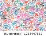 Passport visa stamps, seamless pattern. International and immigration office rubber stamps. Traveling and tourism concept background. Vector