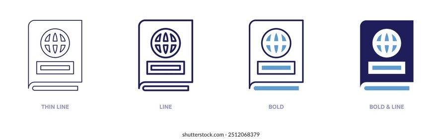 Ícone de status do visto de passaporte em 4 estilos diferentes. Linha fina, Linha, Negrito e Linha Negrito. Estilo duotônico. Traçado editável.