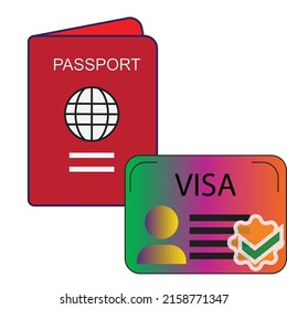 A passport with a visa sticker - Travel illustration , National Id Concept - Vector , icon 