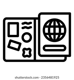 Passport with visas line icon, airlines concept, passport with visas vector sign on white background, passport with visas outline style for mobile concept and web design. Vector graphics