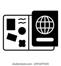 Passport with visas solid icon, airlines concept, passport with visas vector sign on white background, passport with visas glyph style for mobile concept and web design. Vector graphics