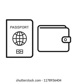 Passport with wallet icons. Flat simple design. Line Vector. Isolate on white background.