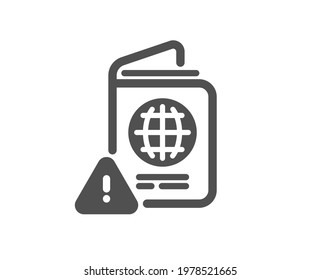 Passport warning icon. Attention triangle sign. Citizenship document alert symbol. Quality design element. Flat style passport warning icon. Editable stroke. Vector