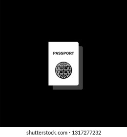 Passport. White flat simple icon with shadow
