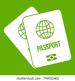 Passports with map icon white isolated on green background. Vector illustration